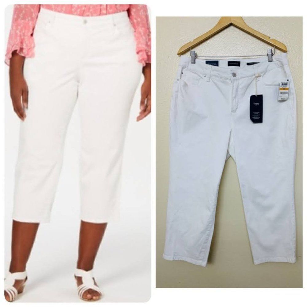 3/$35 Charter Club Plus Bristol Natural Waist Slimming Cropped Jeans 16W White